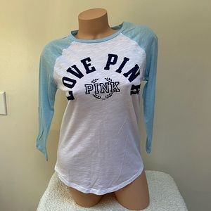 Victoria’s Secret Tee Shirt Top Long Sleeve Retro Baby Blue Colorblock XS